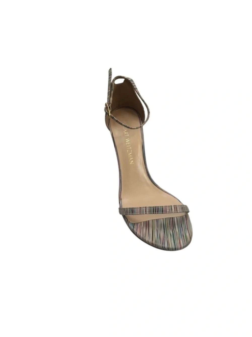 Stuart Weitzman Nudistsong Bisque Prism Sexy Stiletto striped high heels  7 1/2 - Picture 13 of 16